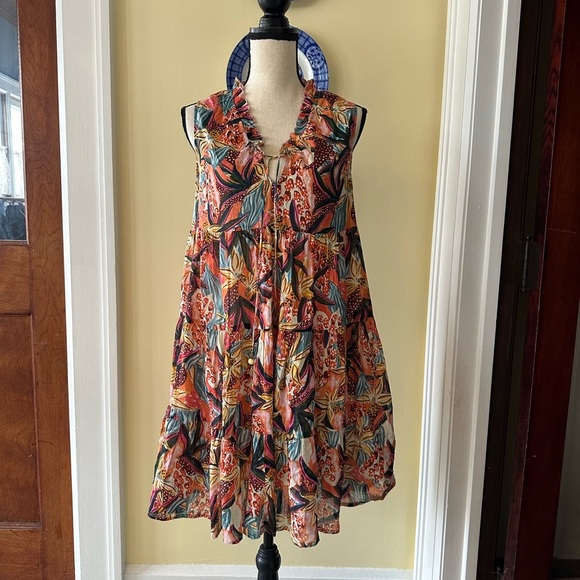 True Destinations | Boho Floral Tiered Sleeveless Knee Length Dress - Picture 1 of 9